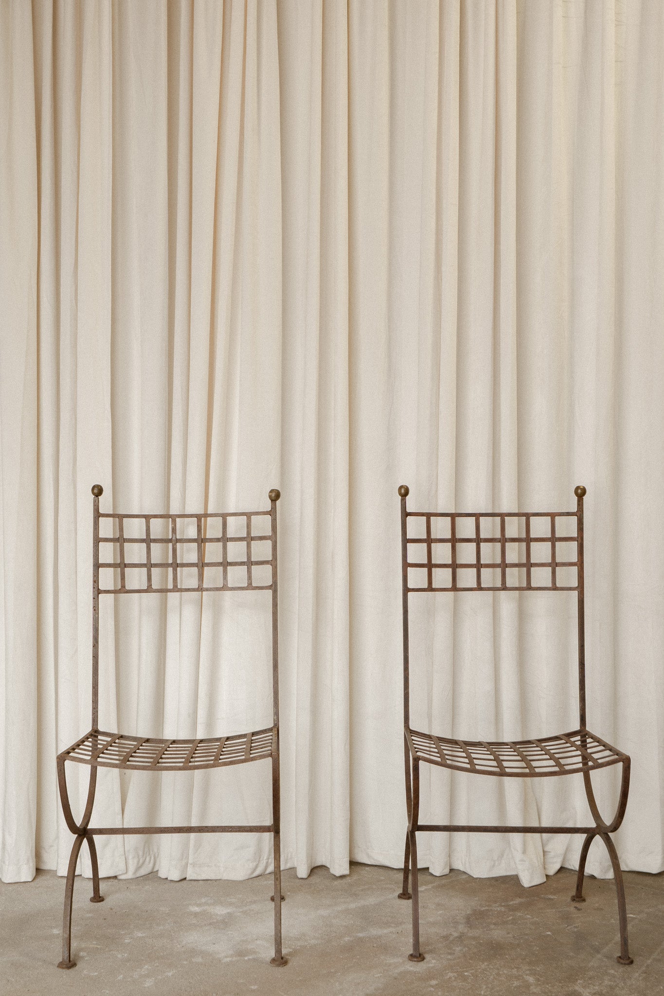Large Spanish Iron Chairs | Pair of Architectural Metal Chairs - IDYLL MANOR