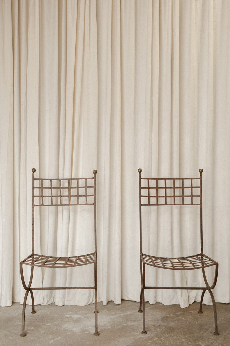 Large Spanish Iron Chairs | Pair of Architectural Metal Chairs - IDYLL MANOR
