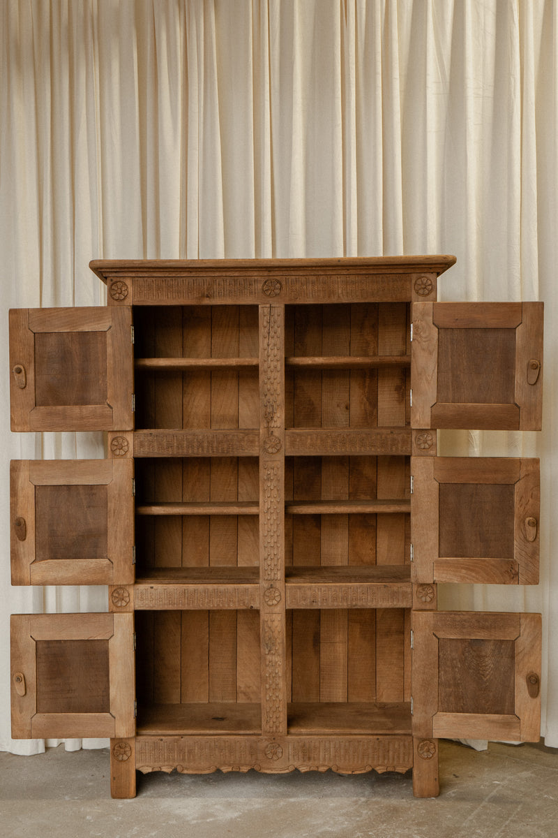 Spanish Oak Cupboard | Large 6 Door Carved Cabinet - IDYLL MANOR