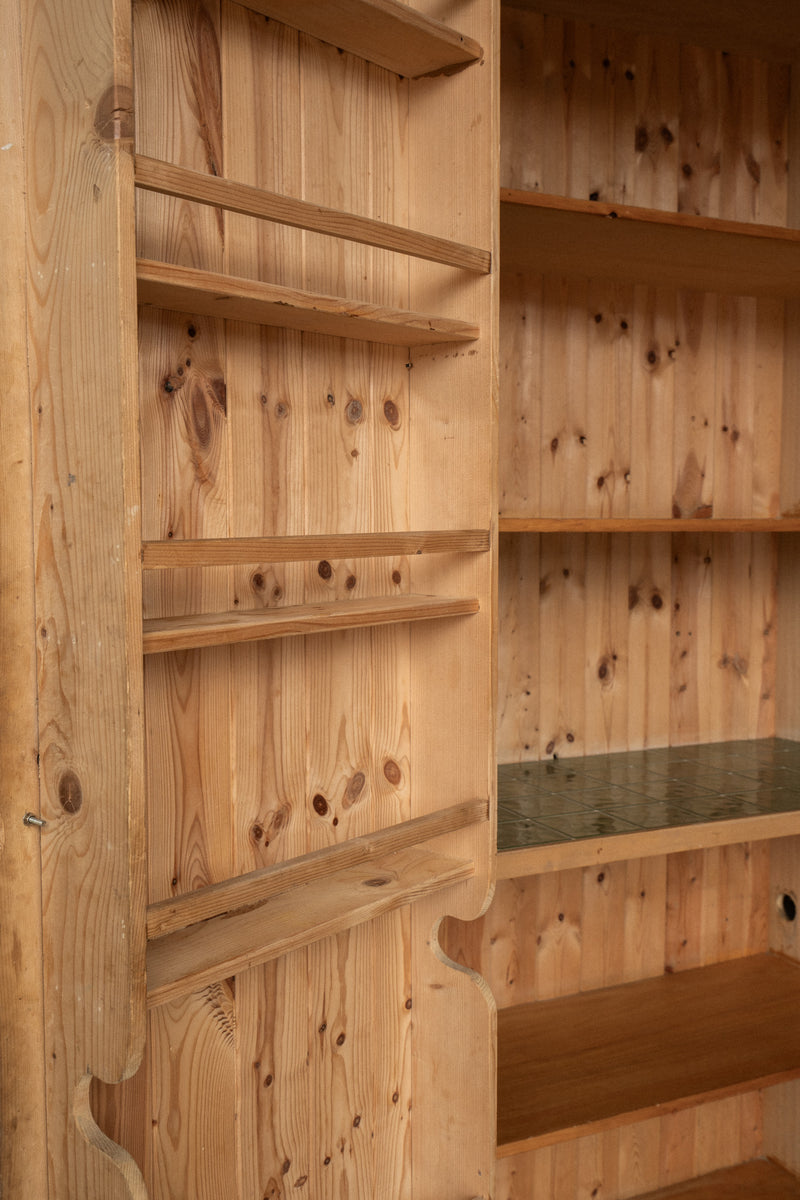 Tall Antique Pine Kitchen Pantry Larder Cabinet | English Spice Cupboard with Tile Shelf - IDYLL MANOR