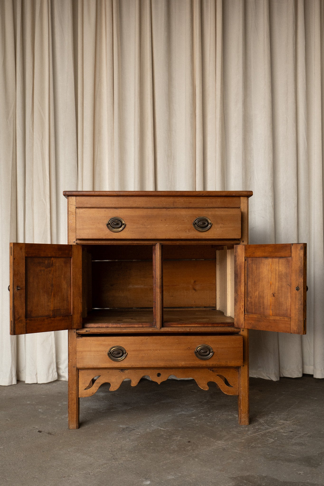 Tall Pine Kitchen Cupboard | Square Cabinet with Carved Detail - IDYLL MANOR