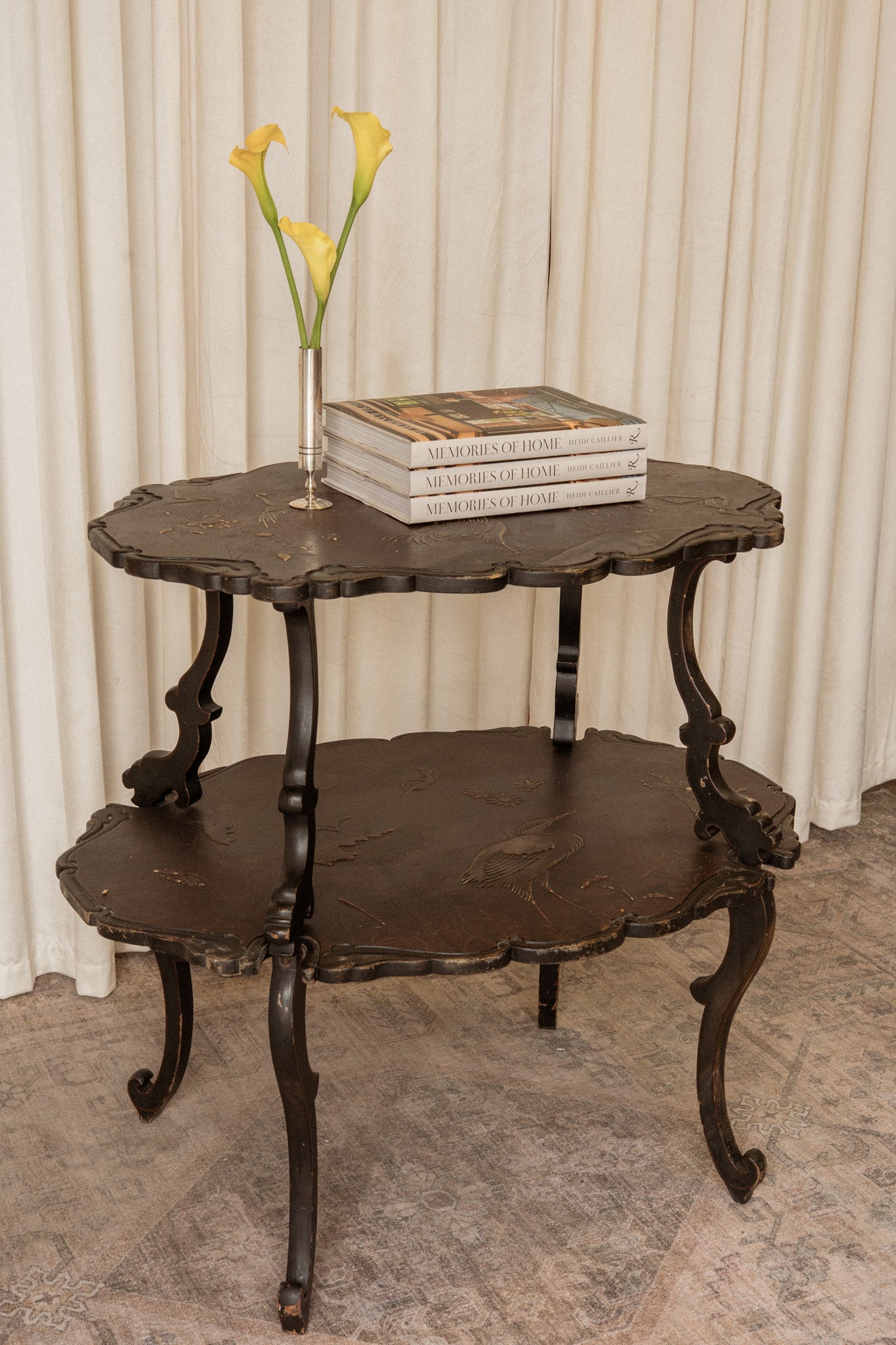 French Jappaned Chinoiserie Two Tier Tea Table - IDYLL MANOR