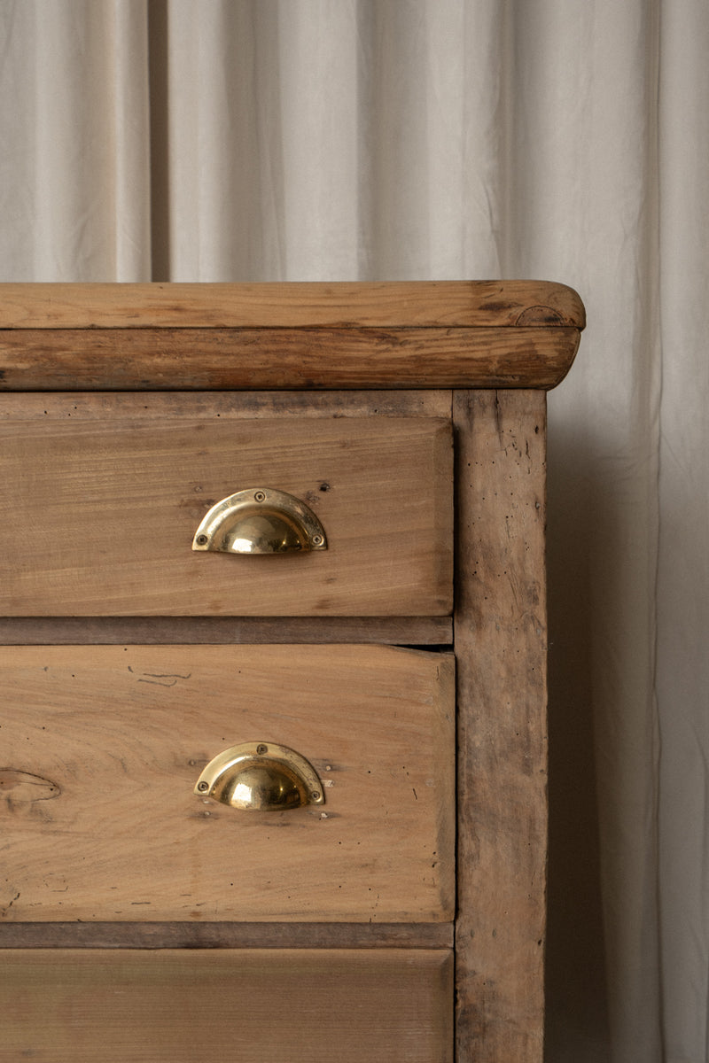 Antique Pine Sideboard | 6 Drawer Dresser with Brass Pulls - IDYLL MANOR