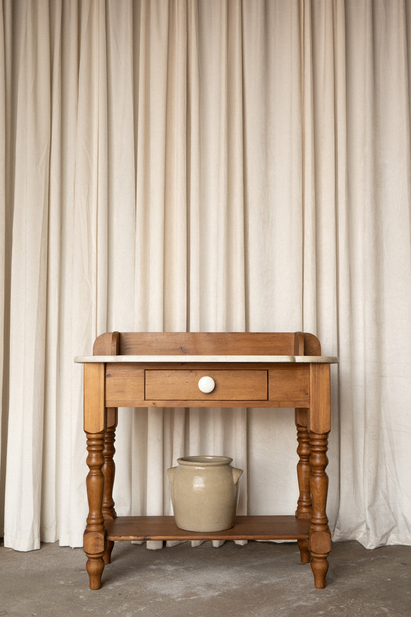 Victorian Pine Washstand with Marble Top | Antique Entryway Cabinet - IDYLL MANOR