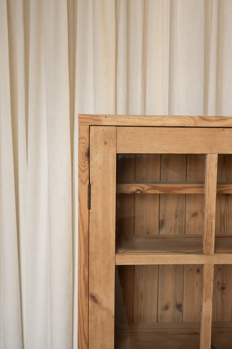 Antique Pine Glazed Display Cabinet | Countertop Bookcase Hutch - IDYLL MANOR