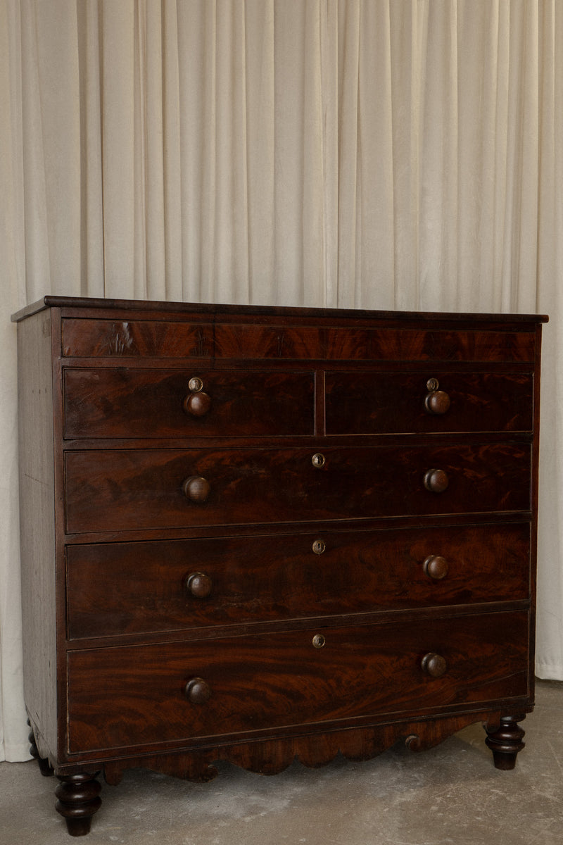 Victorian Mahogany Chest of Drawers | Antique 2 Over 3 Dresser with Carved Detail - IDYLL MANOR
