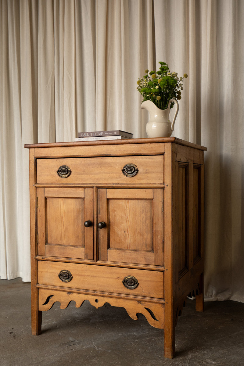 Tall Pine Kitchen Cupboard | Square Cabinet with Carved Detail - IDYLL MANOR