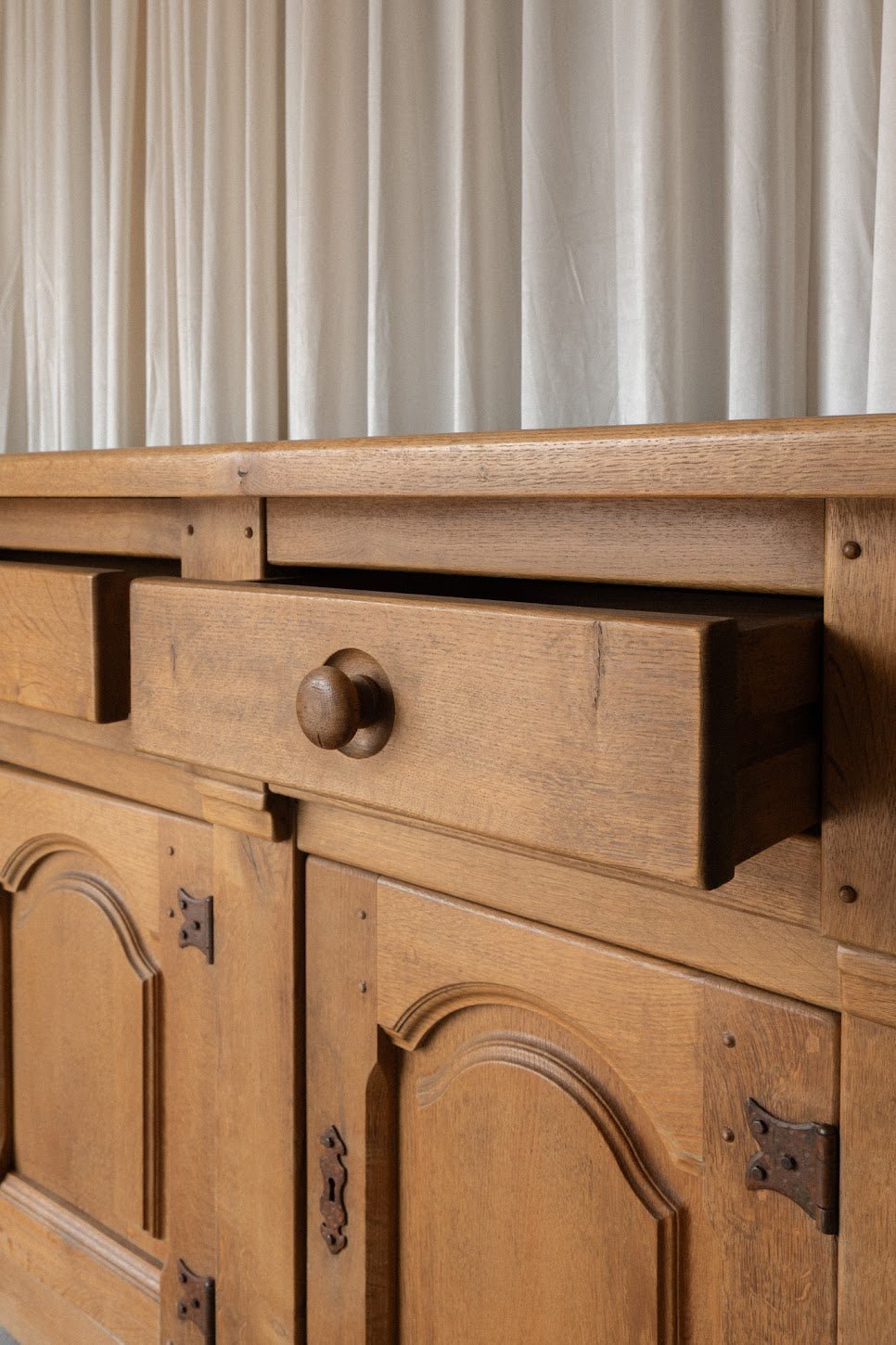1930s XL French Oak Sideboard | Antique 4 Door Cabinet with Drawers - IDYLL MANOR