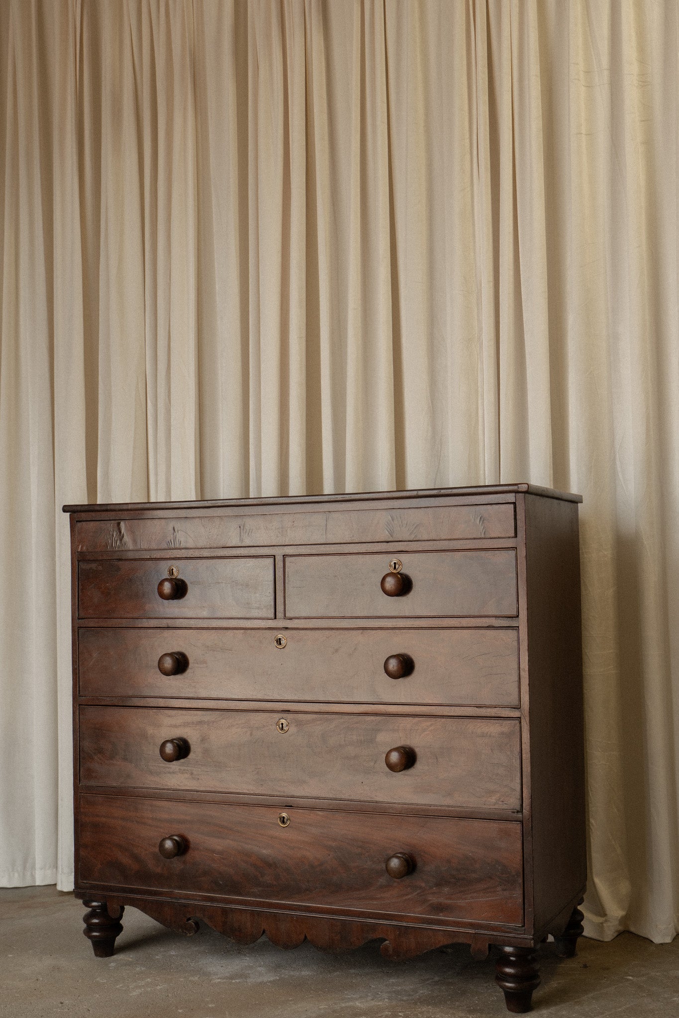 Victorian Mahogany Chest of Drawers | Antique 2 Over 3 Dresser with Carved Detail - IDYLL MANOR