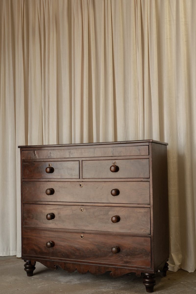 Victorian Mahogany Chest of Drawers | Antique 2 Over 3 Dresser with Carved Detail - IDYLL MANOR