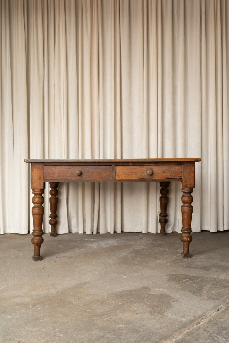 Antique Pine Farmhouse Table | 2 Drawers - IDYLL MANOR