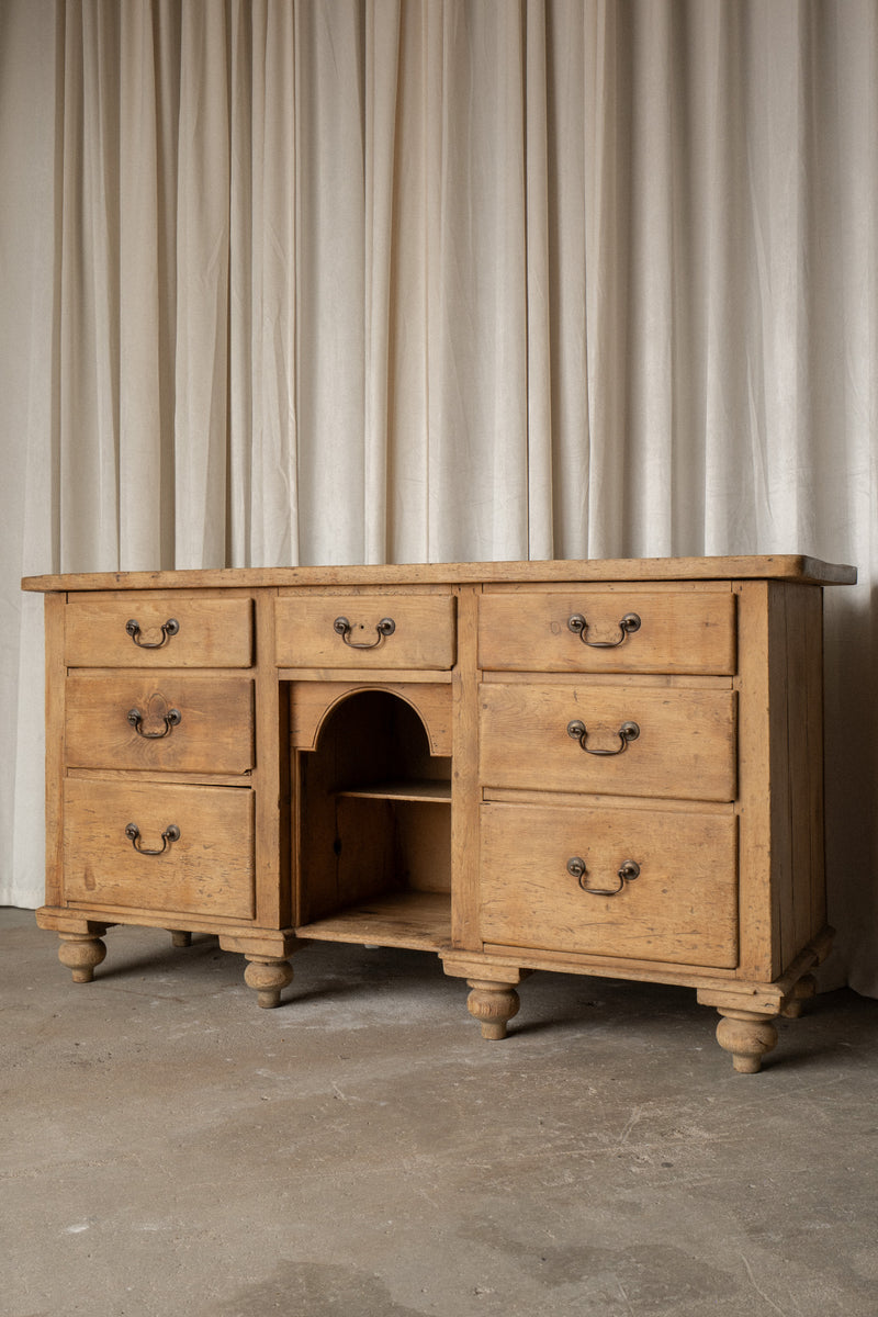 Victorian Pine Sideboard | Antique 7 Drawer Server with Bun Feet - IDYLL MANOR