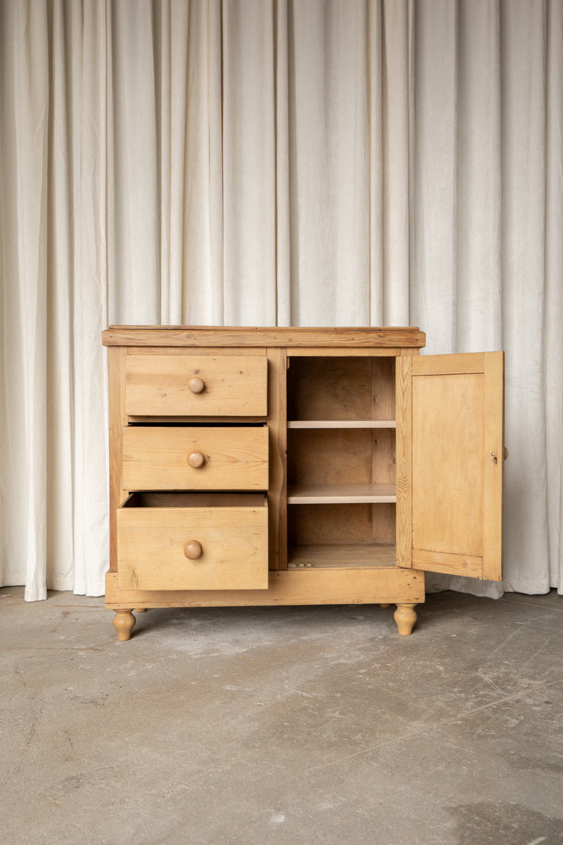 Antique Pine Cabinet | 3 Drawer & Cupboard Sideboard - IDYLL MANOR