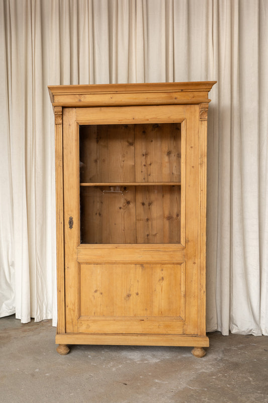 Large Antique Pine Glazed Armoire | Glass Front Cabinet - IDYLL MANOR
