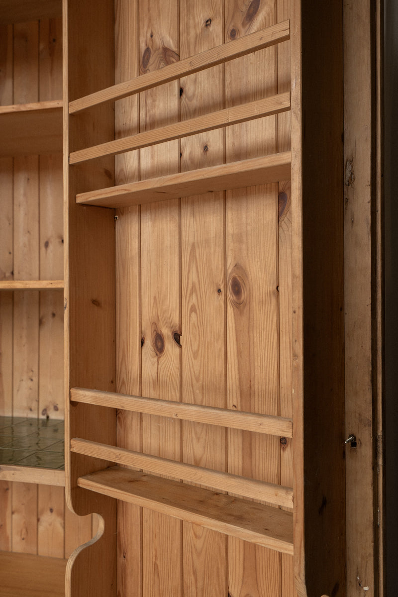Tall Antique Pine Kitchen Pantry Larder Cabinet | English Spice Cupboard with Tile Shelf - IDYLL MANOR