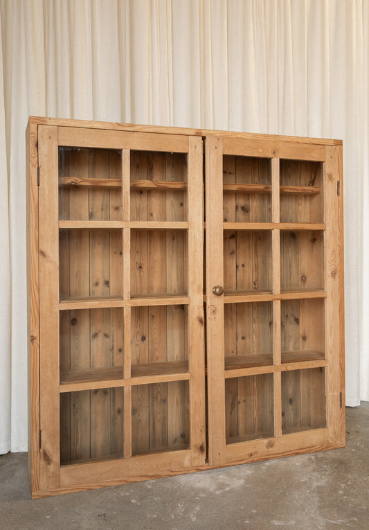 Antique Pine Glazed Display Cabinet | Countertop Bookcase Hutch - IDYLL MANOR