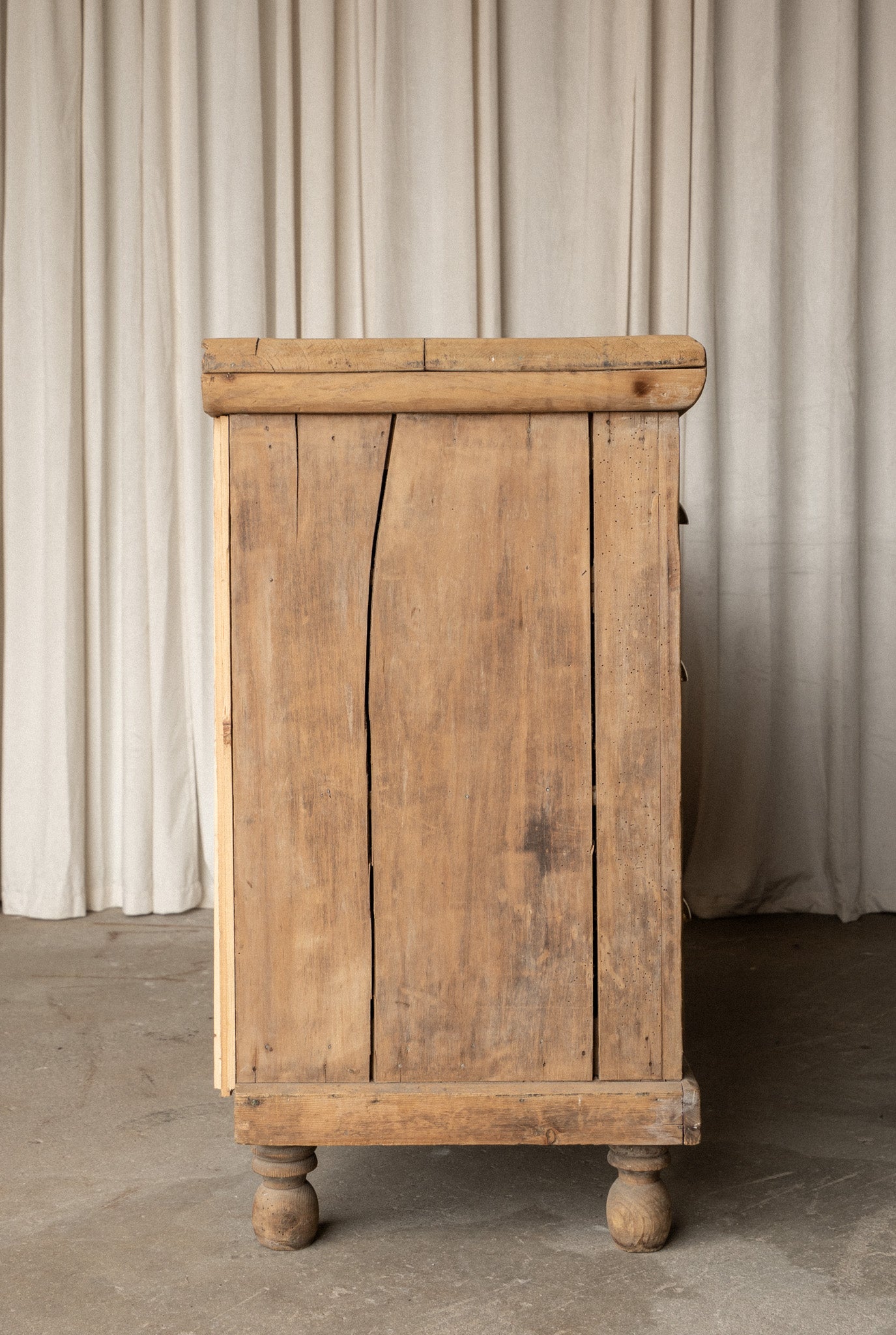 Antique Pine Sideboard | 6 Drawer Dresser with Brass Pulls - IDYLL MANOR