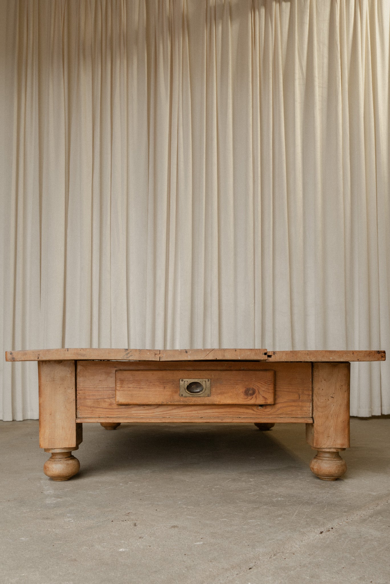 Large Antique Elm Coffee Table | Rustic European Center Table - IDYLL MANOR