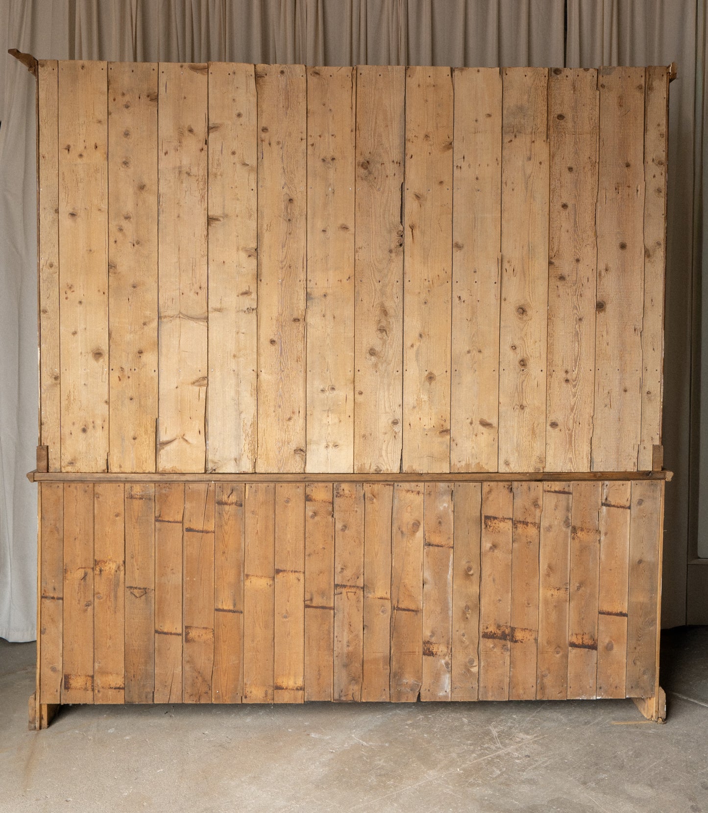 XL Antique Pine Kitchen Hutch | English Dresser Cabinet with Scalloped Shelving - IDYLL MANOR