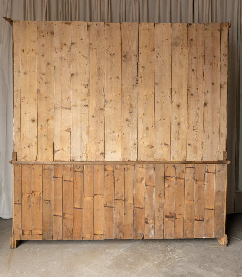 XL Antique Pine Kitchen Hutch | English Dresser Cabinet with Scalloped Shelving - IDYLL MANOR