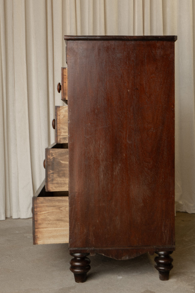 Victorian Mahogany Chest of Drawers | Antique 2 Over 3 Dresser with Carved Detail - IDYLL MANOR