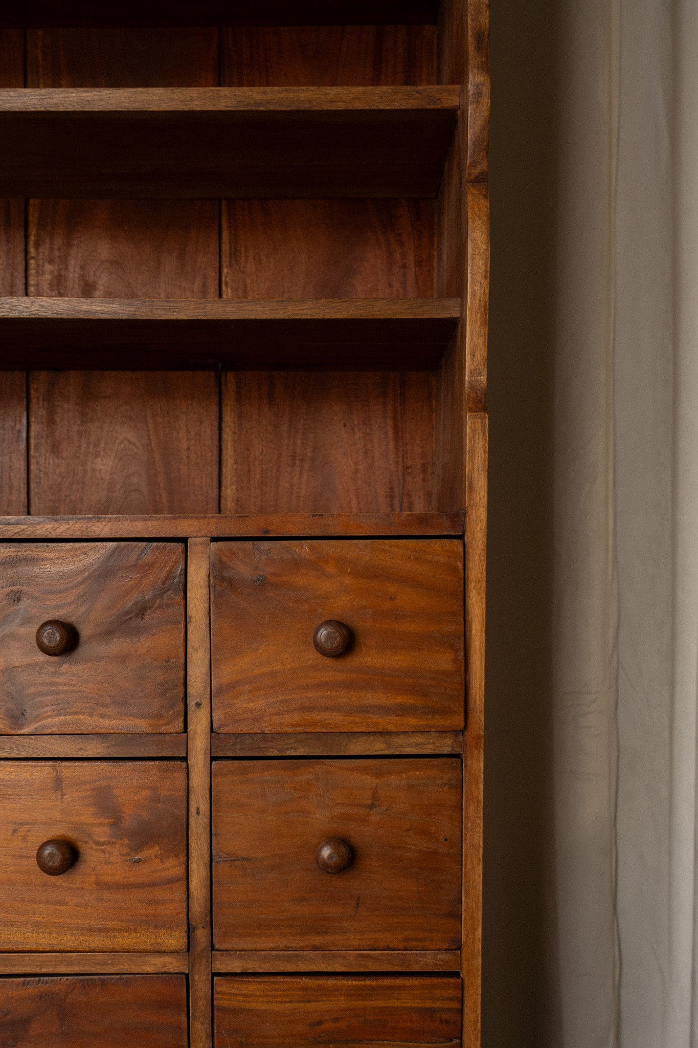 Apothecary Bookcase | Oak 18 Drawer Storage Piece - IDYLL MANOR