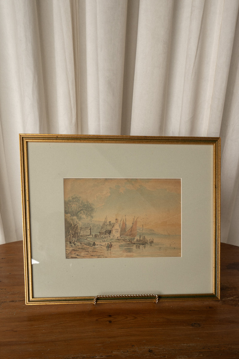 19th Century Coastal Watercolor Study | Gilt Frame - IDYLL MANOR