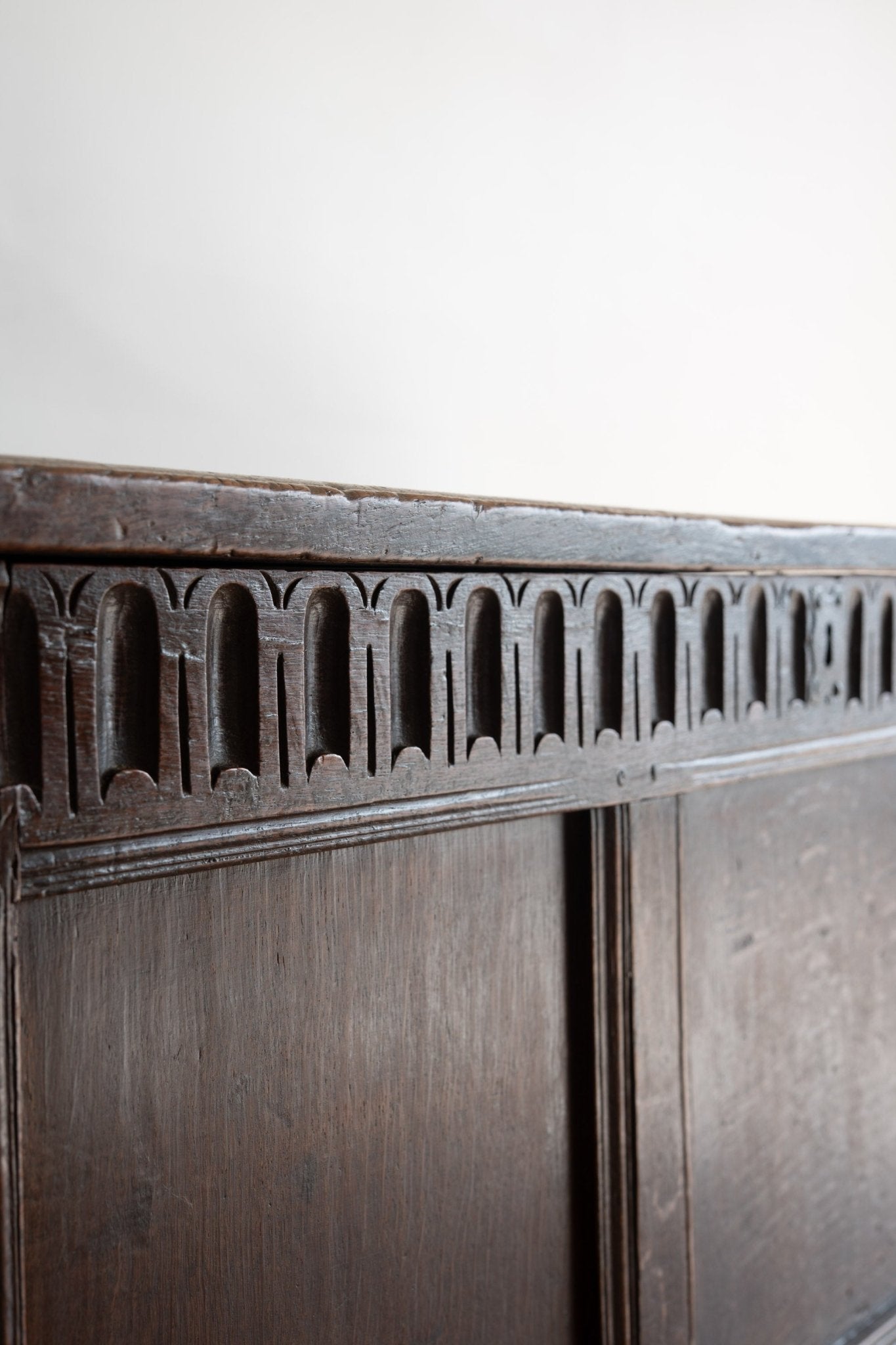 17th Century Antique Oak Coffer | English Carved Trunk, Blanket Chest, or Coffee Table - IDYLL MANOR