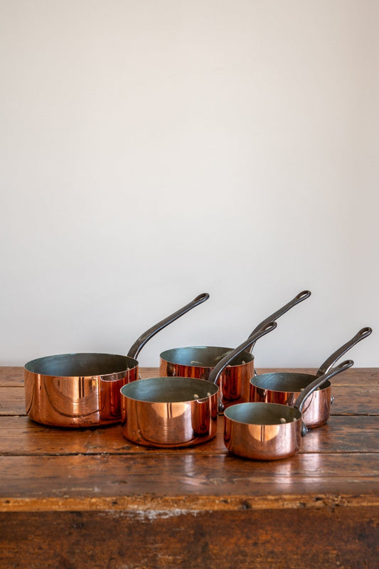 Antique French Copper Pots - Set of 5 - IDYLL MANOR
