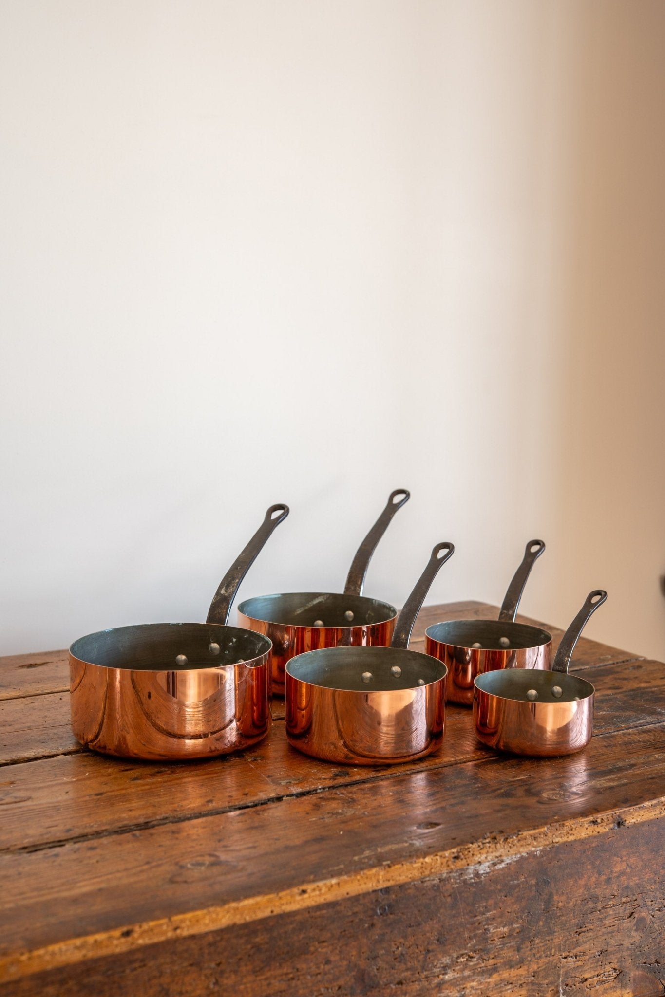 Antique French Copper Pots - Set of 5 - IDYLL MANOR