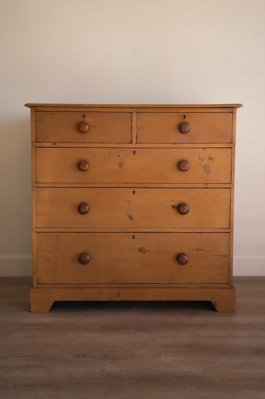 Light Pine Chest of Drawers with Dark Knobs - IDYLL MANOR