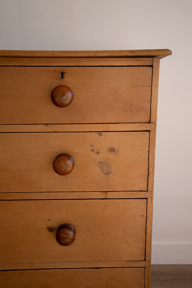 Light Pine Chest of Drawers with Dark Knobs - IDYLL MANOR