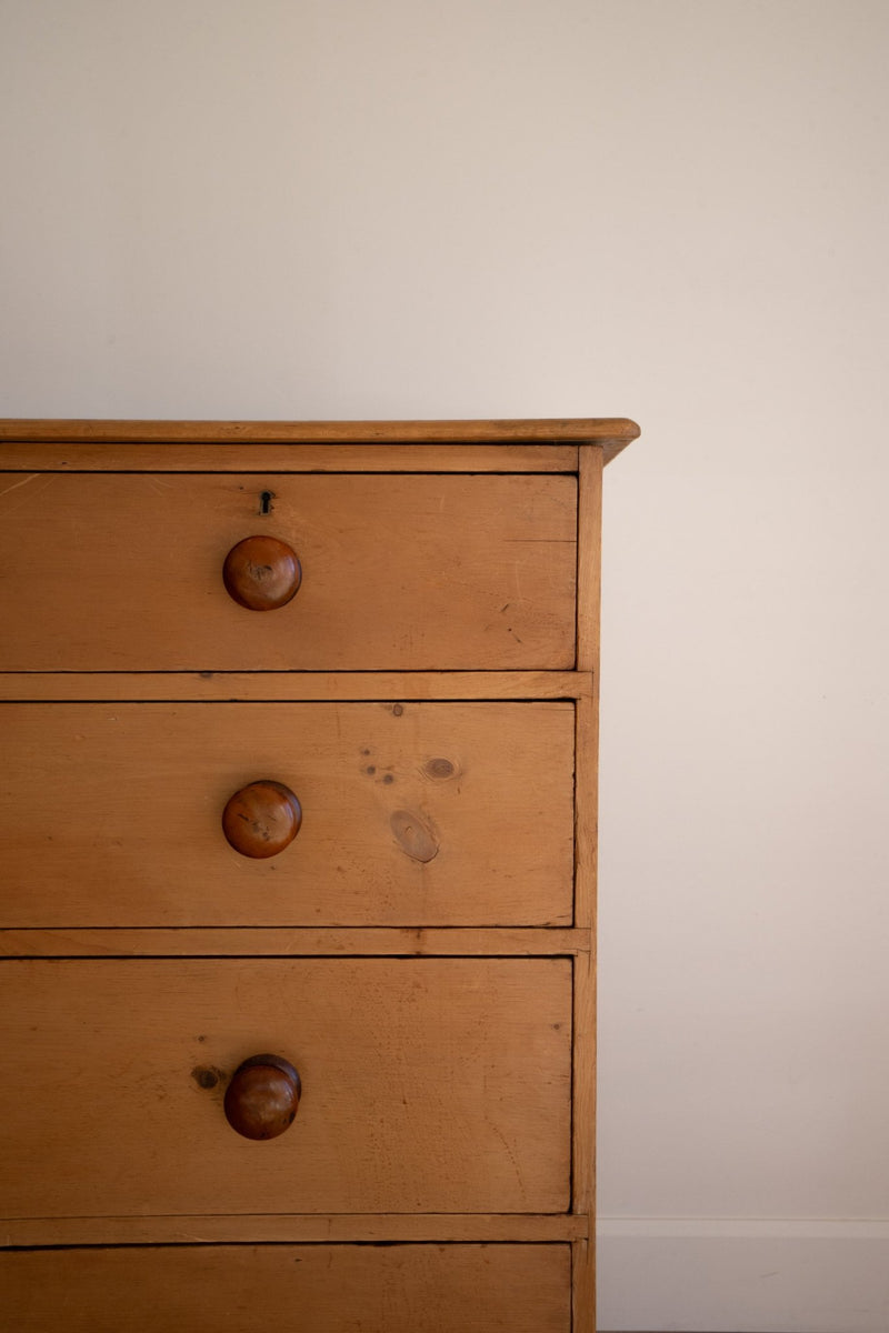 Light Pine Chest of Drawers with Dark Knobs - IDYLL MANOR