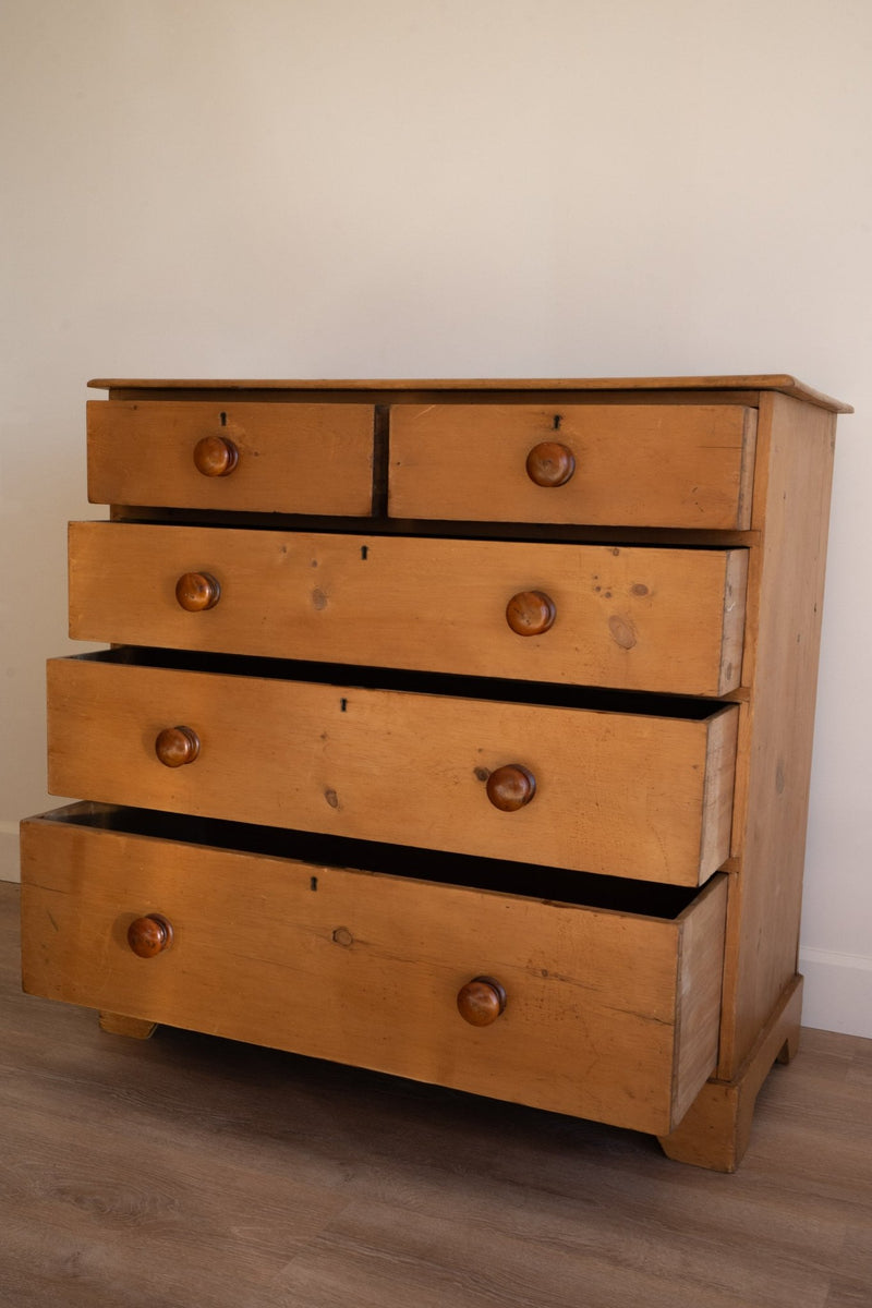 Light Pine Chest of Drawers with Dark Knobs - IDYLL MANOR