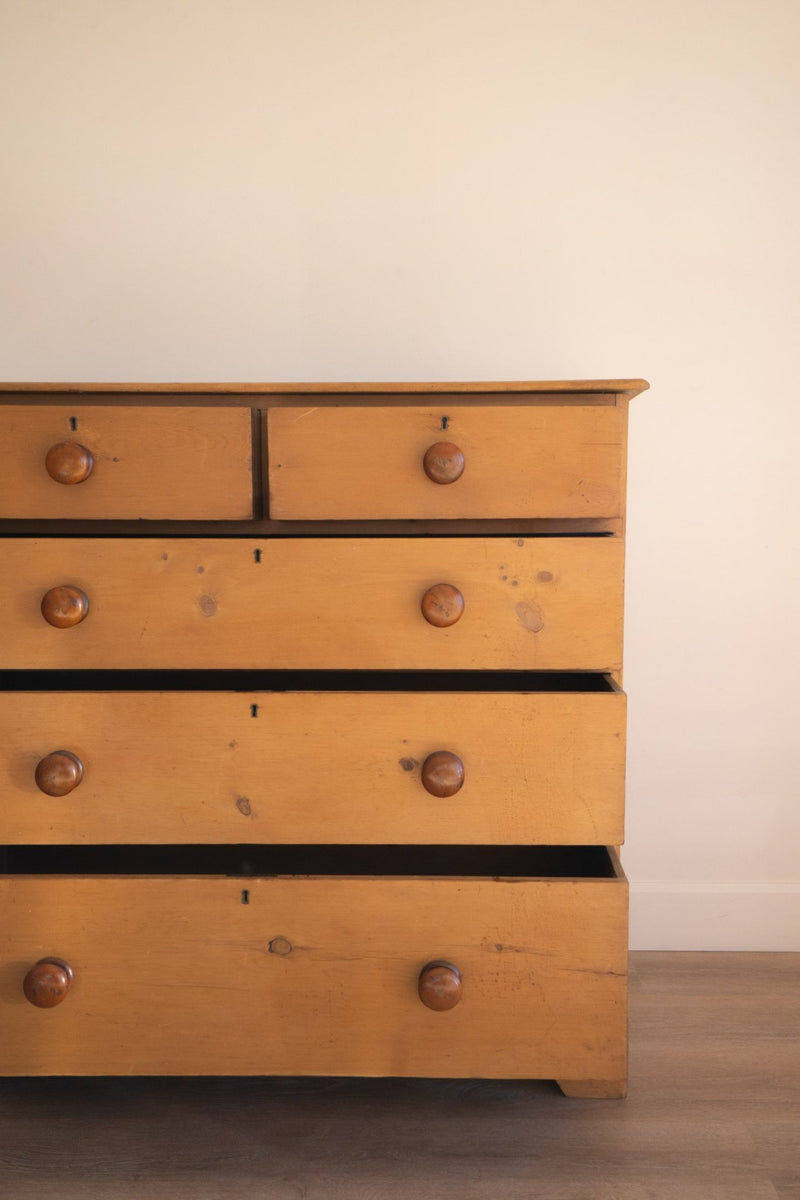Light Pine Chest of Drawers with Dark Knobs - IDYLL MANOR