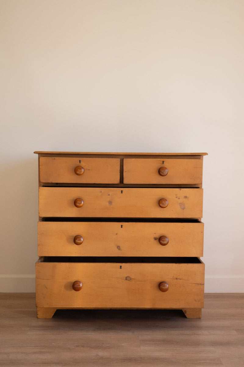 Light Pine Chest of Drawers with Dark Knobs - IDYLL MANOR