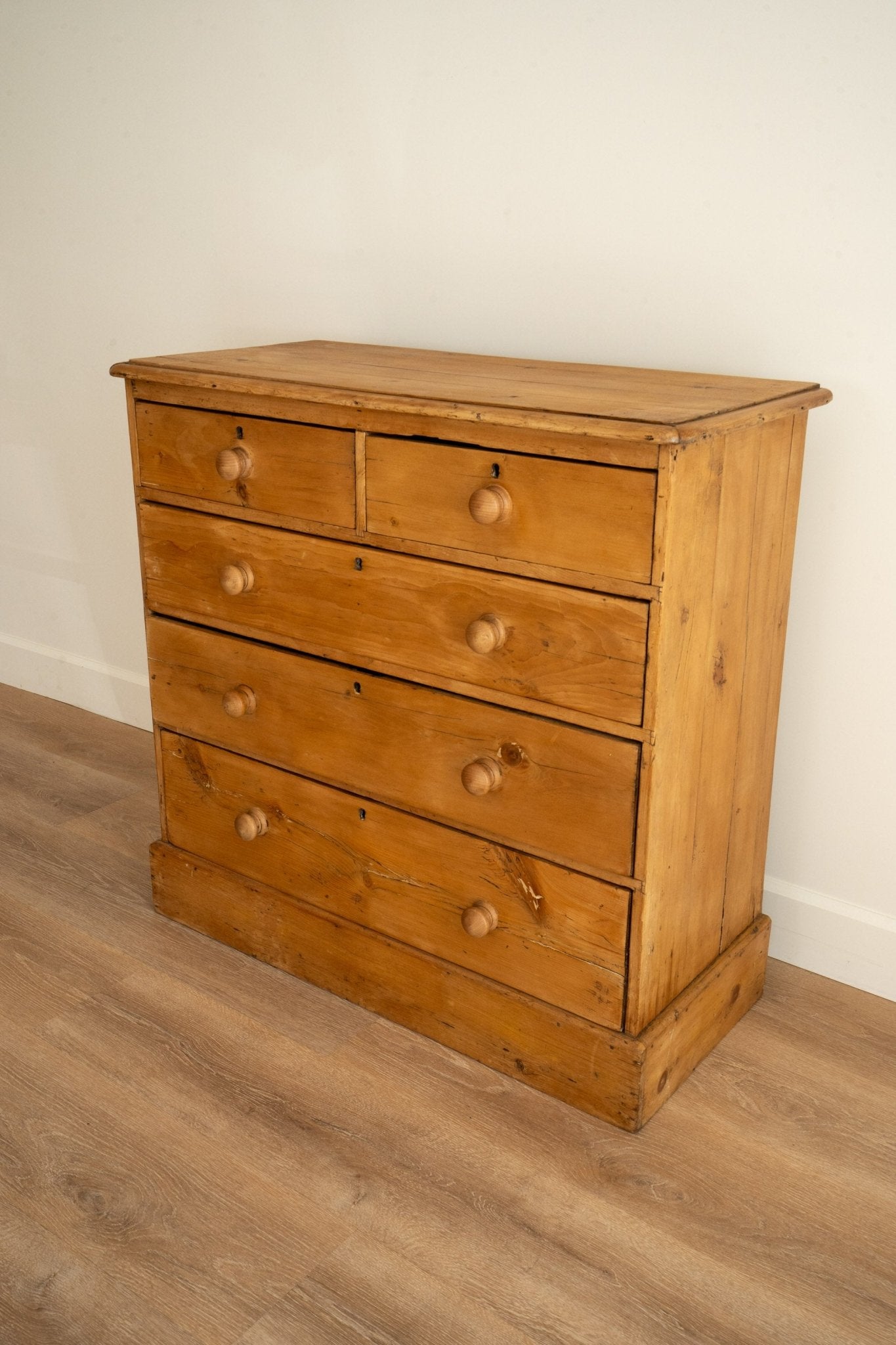 Light Pine Chest of Drawers | 2 over 3, Plinth Base - IDYLL MANOR