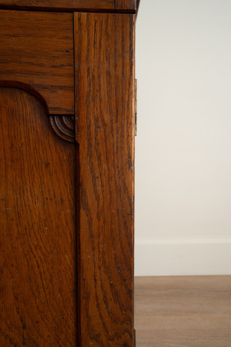 Antique English Desk, Vanity, with Black Leather Top - IDYLL MANOR