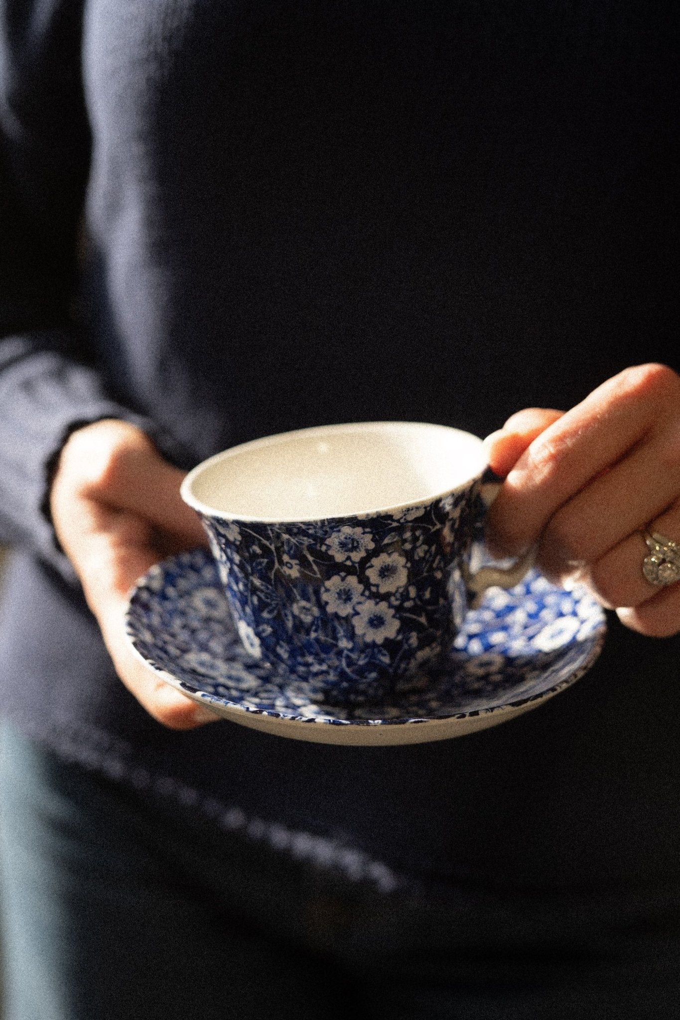 Blue Calico Cup & Saucer | Vintage Tea Cup Set, Staffordshire, Made in England - IDYLL MANOR