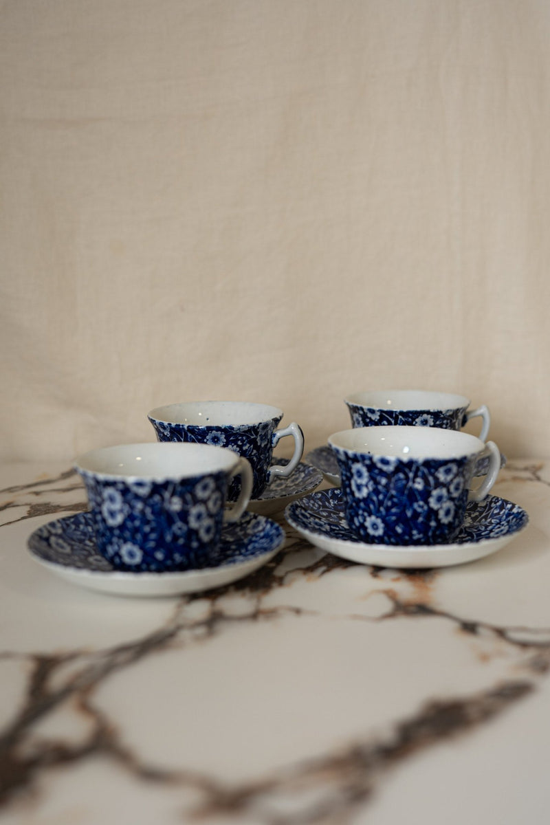 Blue Calico Cup & Saucer | Vintage Tea Cup Set, Staffordshire, Made in England - IDYLL MANOR