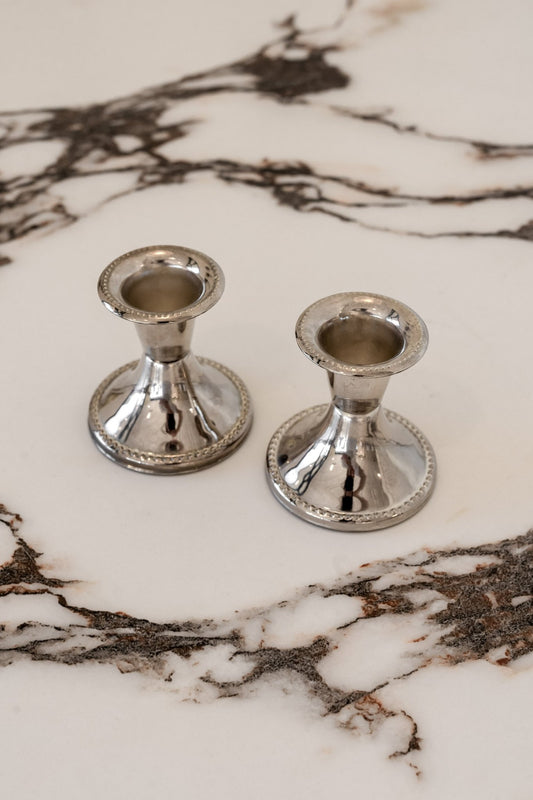Pair of Small Silver - Plated Candlesticks - IDYLL MANOR