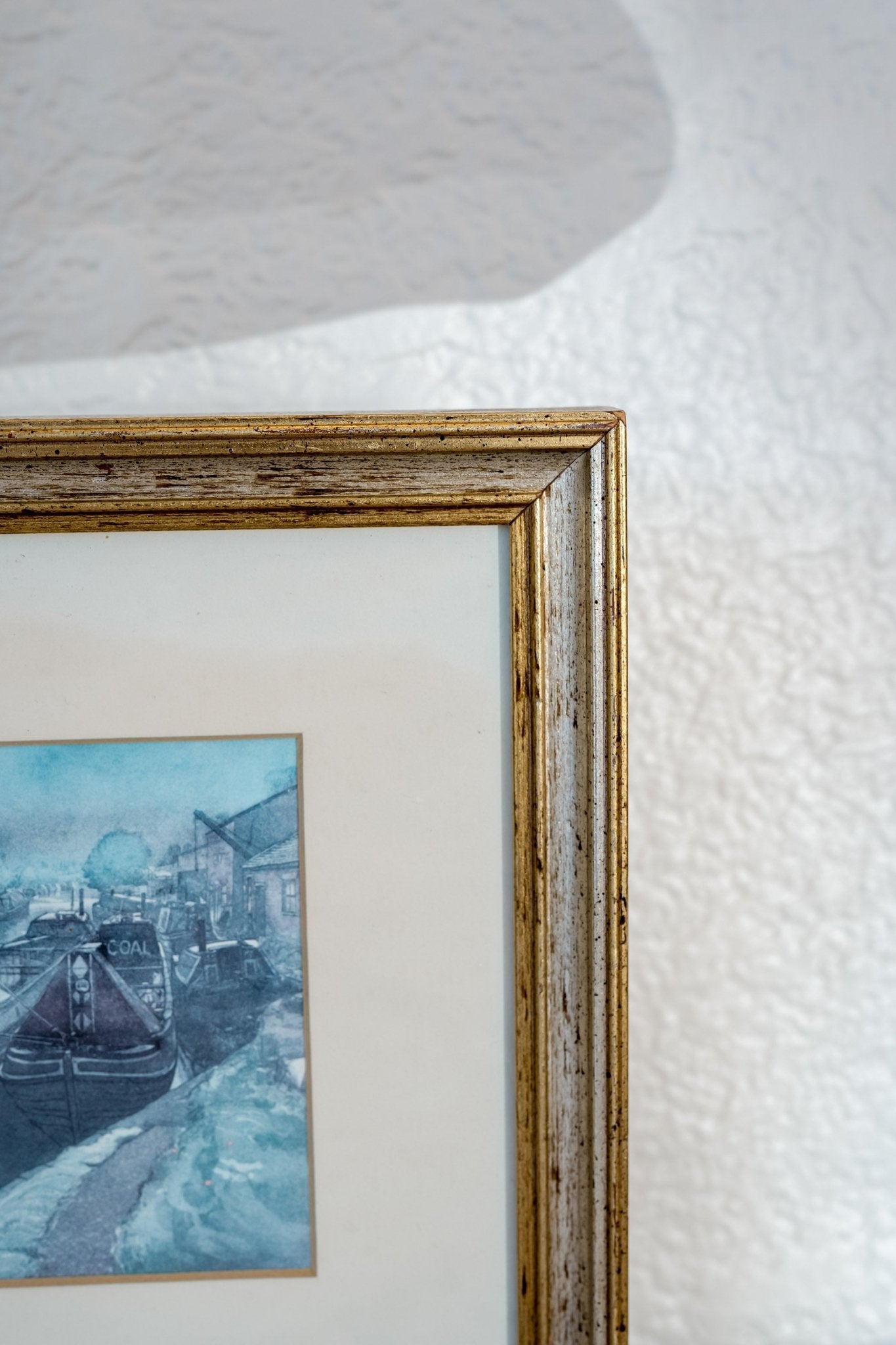 Framed “Braunston Dock” Canal Barges Watercolor by Gordon Miles - IDYLL MANOR