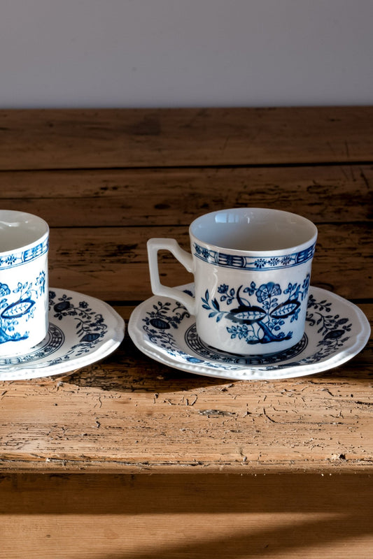 Kensington Blue Onion Ironstone Teacup & Saucer Set (Set of 2) - IDYLL MANOR