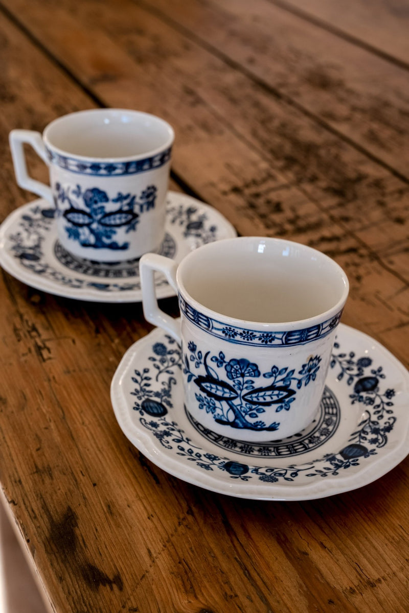 Kensington Blue Onion Ironstone Teacup & Saucer Set (Set of 2) - IDYLL MANOR