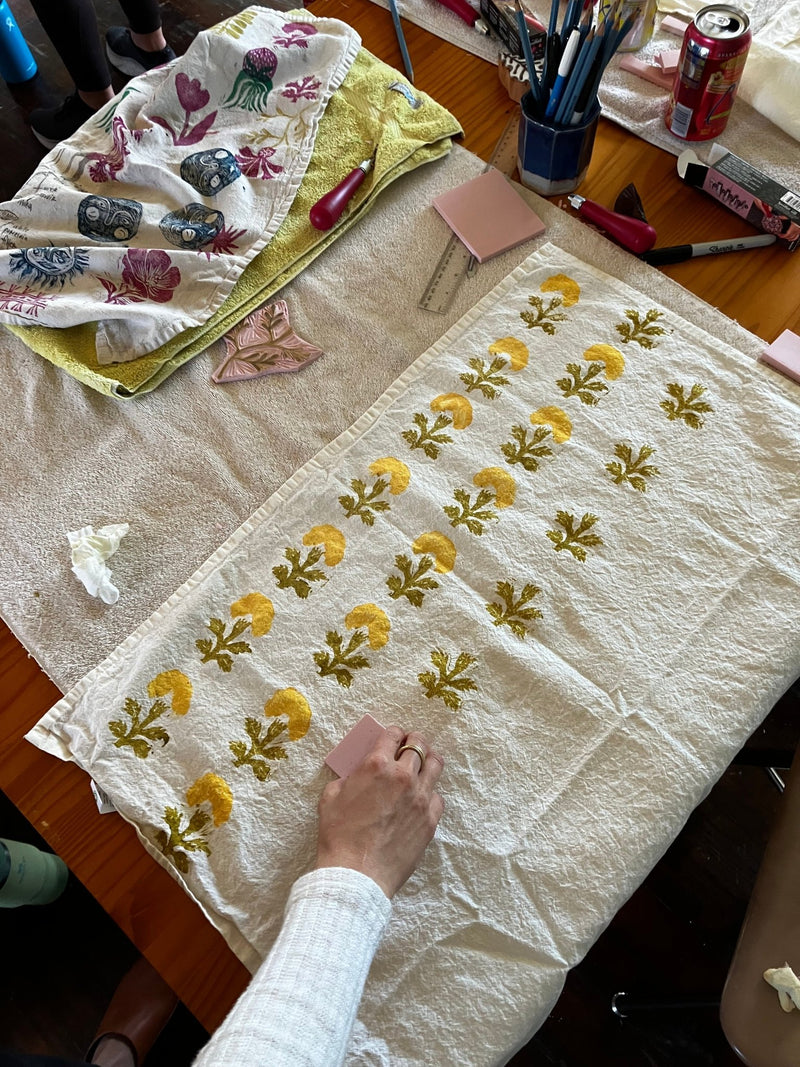 Holiday Tea Towel Block Printing Class - IDYLL MANOR