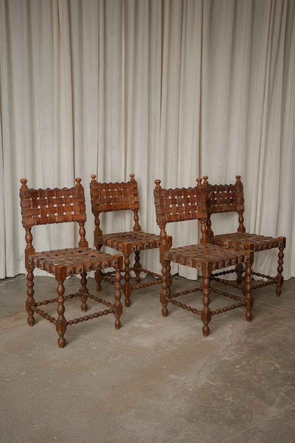 Set of Four Spanish Leather Chairs