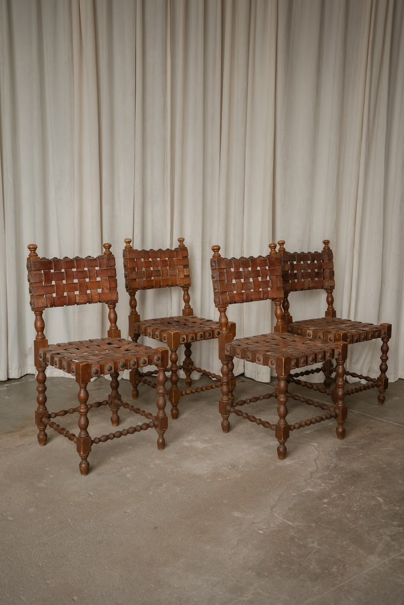 Set of Four Spanish Leather Chairs