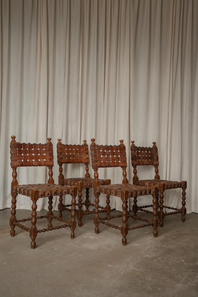 Set of Four Spanish Leather Chairs