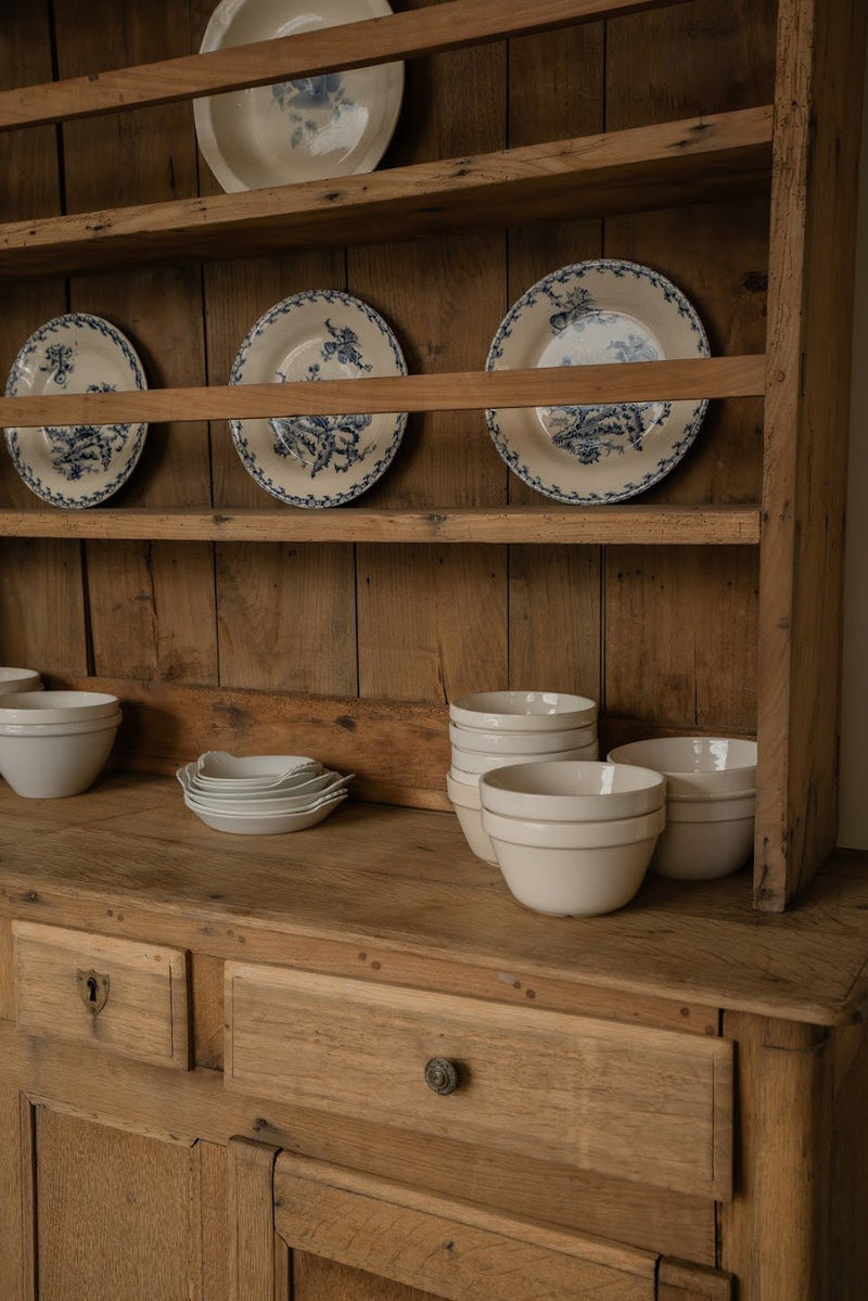 French Kitchen Hutch | Pine Dresser Cabinet with Open Shelving - IDYLL MANOR