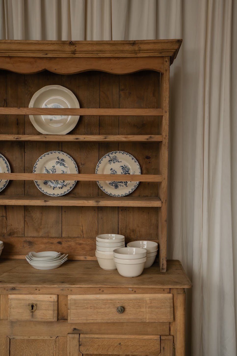 French Kitchen Hutch | Pine Dresser Cabinet with Open Shelving - IDYLL MANOR